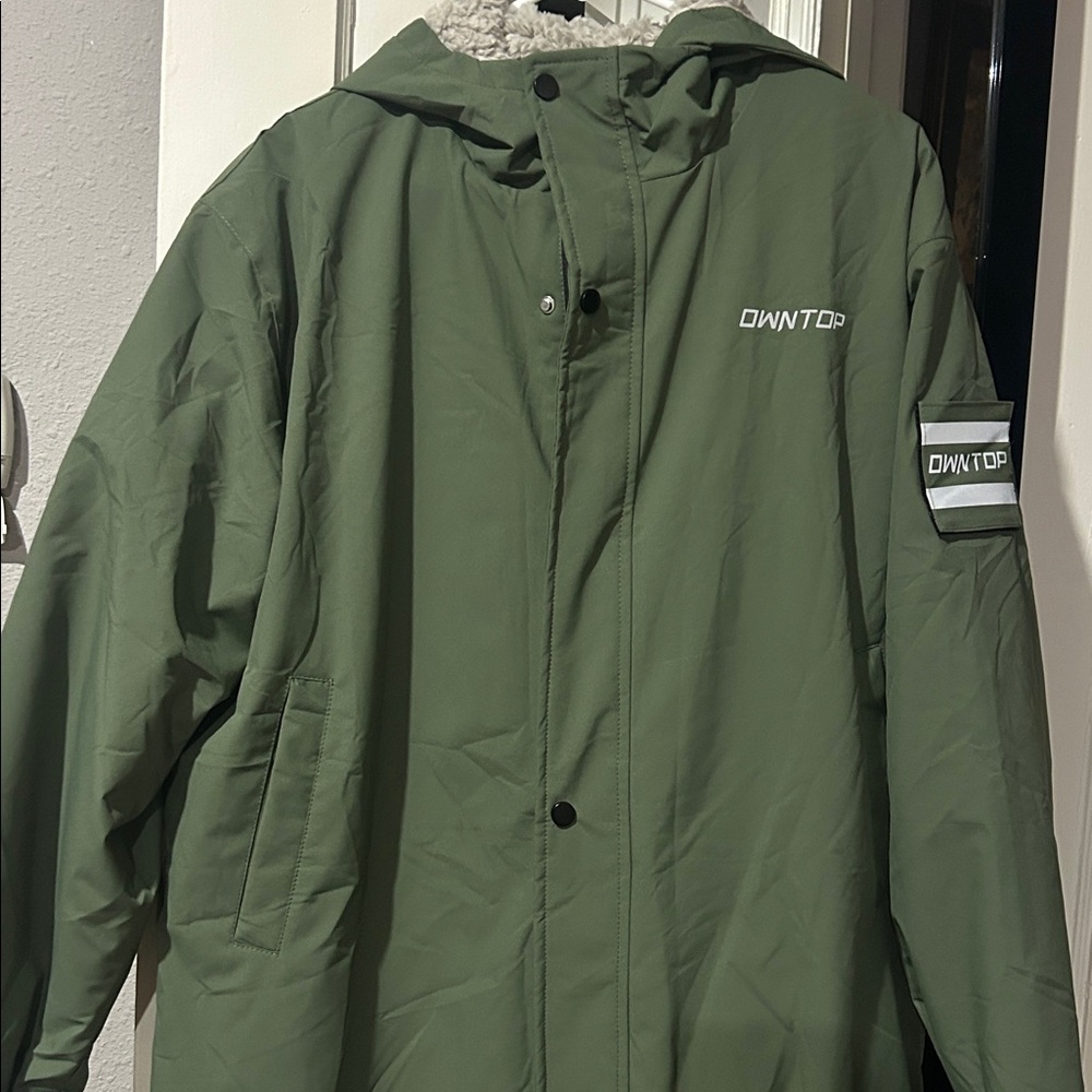 Owntop Swim Parka.  Unisex Hooded Surf Sherpa Towel Jacket With Pockets Green XS - Picture 3 of 9
